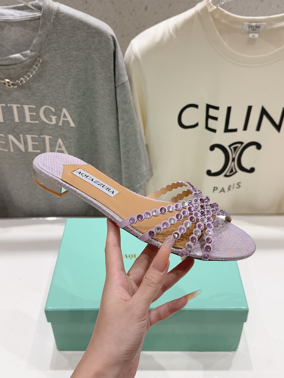 高版本出厂「ᴀqᴜᴀᴢᴢᴜʀᴀ」AQUAZZURA/菠萝F072 2026ss 夏季新款水钻平底拖鞋【市