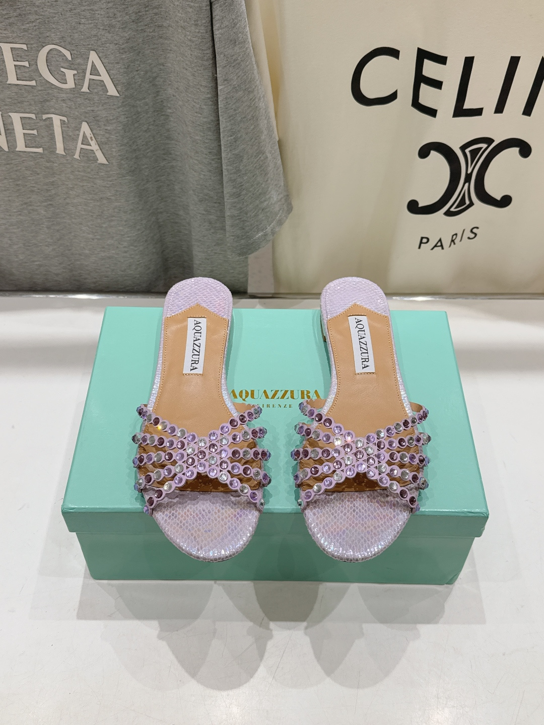 高版本出厂「ᴀqᴜᴀᴢᴢᴜʀᴀ」AQUAZZURA/菠萝F072 2026ss 夏季新款水钻平底拖鞋【市