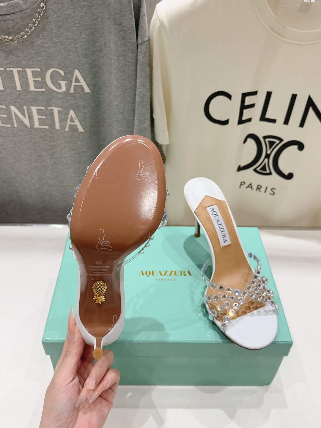 高版本出厂 拖鞋「ᴀqᴜᴀᴢᴢᴜʀᴀ」AQUAZZURA/菠萝F072 2026ss夏季新款水钻高跟拖鞋