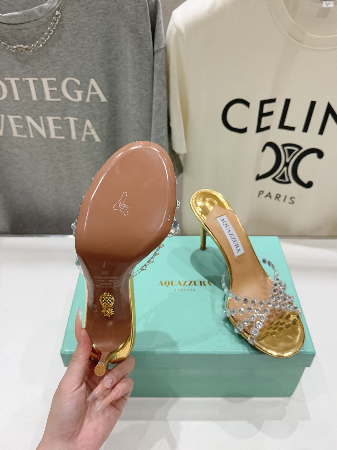 高版本出厂 拖鞋「ᴀqᴜᴀᴢᴢᴜʀᴀ」AQUAZZURA/菠萝F072 2026ss夏季新款水钻高跟拖鞋