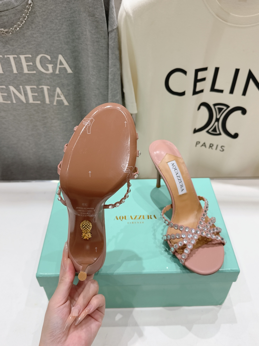 高版本出厂 拖鞋「ᴀqᴜᴀᴢᴢᴜʀᴀ」AQUAZZURA/菠萝F072 2026ss夏季新款水钻高跟拖鞋
