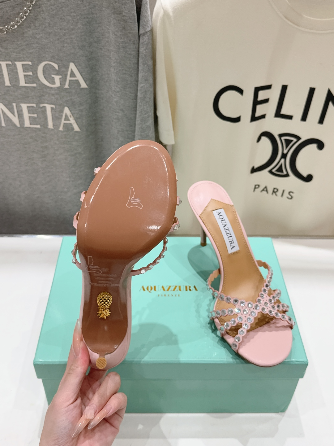 高版本出厂 拖鞋「ᴀqᴜᴀᴢᴢᴜʀᴀ」AQUAZZURA/菠萝F072 2026ss夏季新款水钻高跟拖鞋