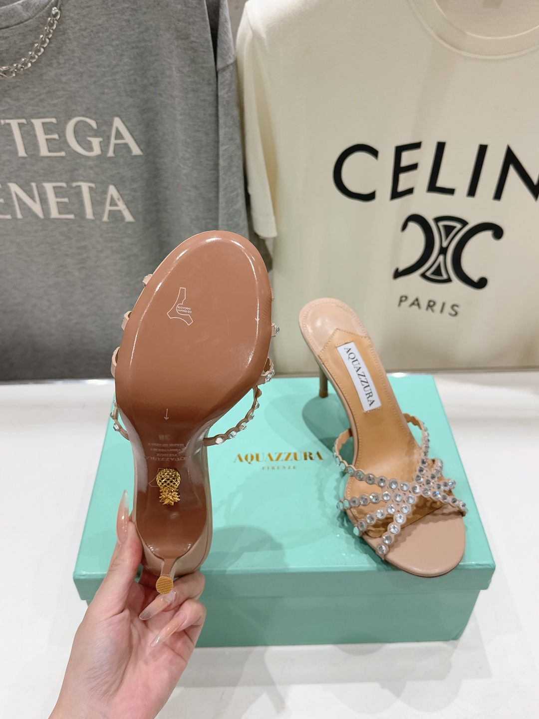 高版本出厂 拖鞋「ᴀqᴜᴀᴢᴢᴜʀᴀ」AQUAZZURA/菠萝F072 2026ss夏季新款水钻高跟拖鞋