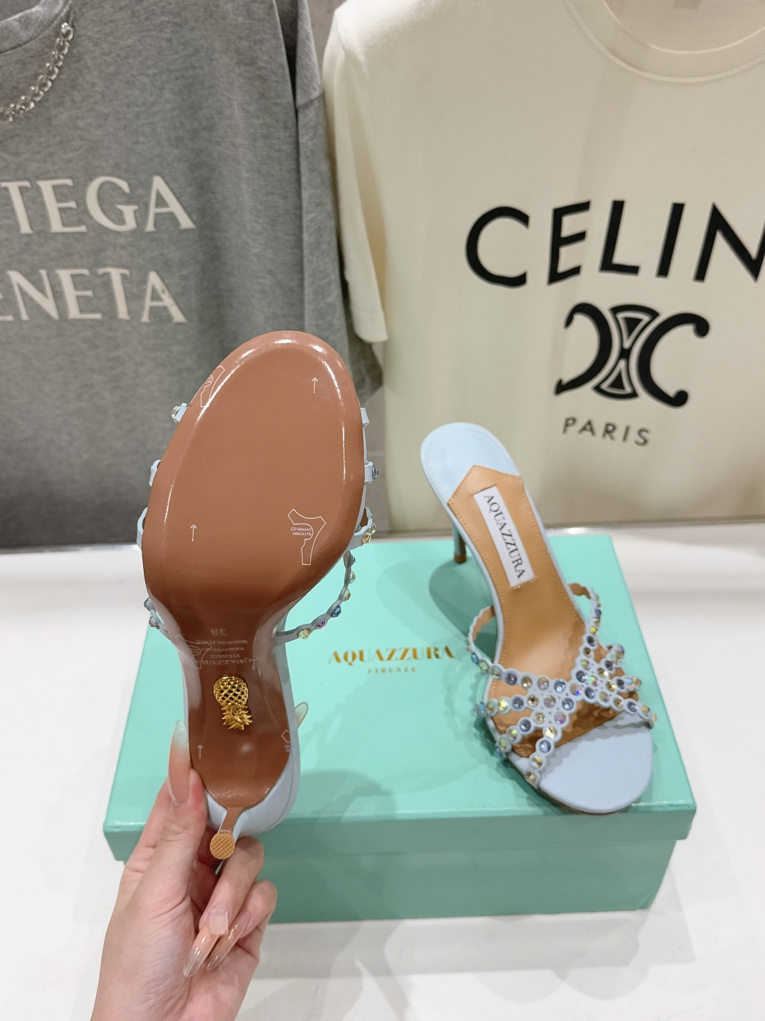 高版本出厂 拖鞋「ᴀqᴜᴀᴢᴢᴜʀᴀ」AQUAZZURA/菠萝F072 2026ss夏季新款水钻高跟拖鞋