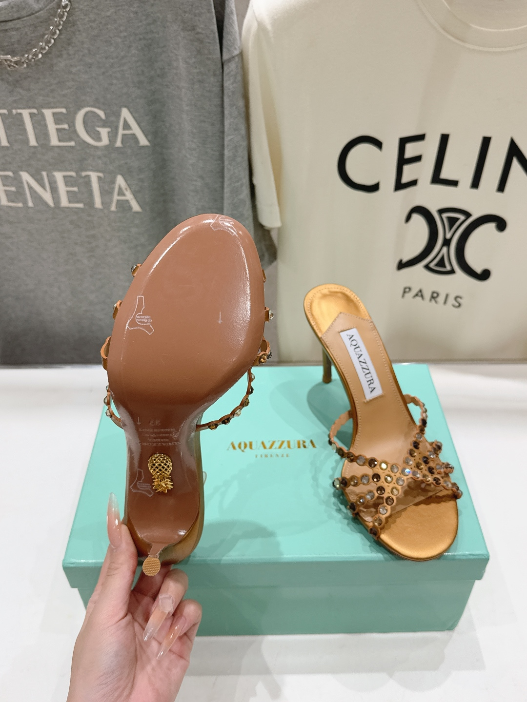 高版本出厂 拖鞋「ᴀqᴜᴀᴢᴢᴜʀᴀ」AQUAZZURA/菠萝F072 2026ss夏季新款水钻高跟拖鞋