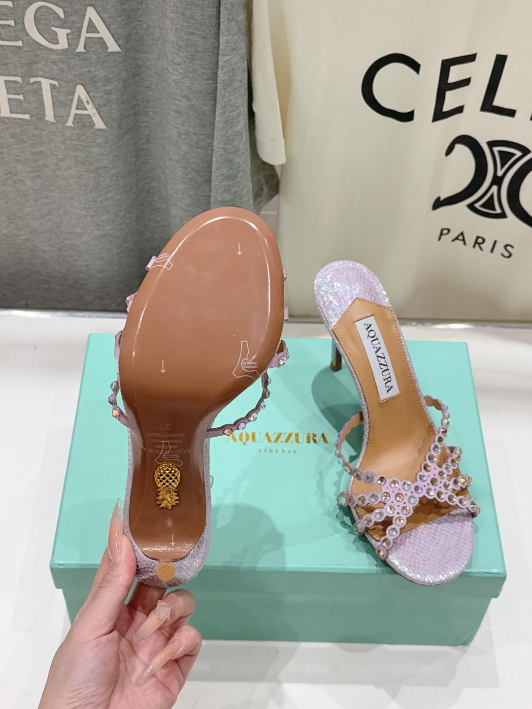 高版本出厂 拖鞋「ᴀqᴜᴀᴢᴢᴜʀᴀ」AQUAZZURA/菠萝F072 2026ss夏季新款水钻高跟拖鞋