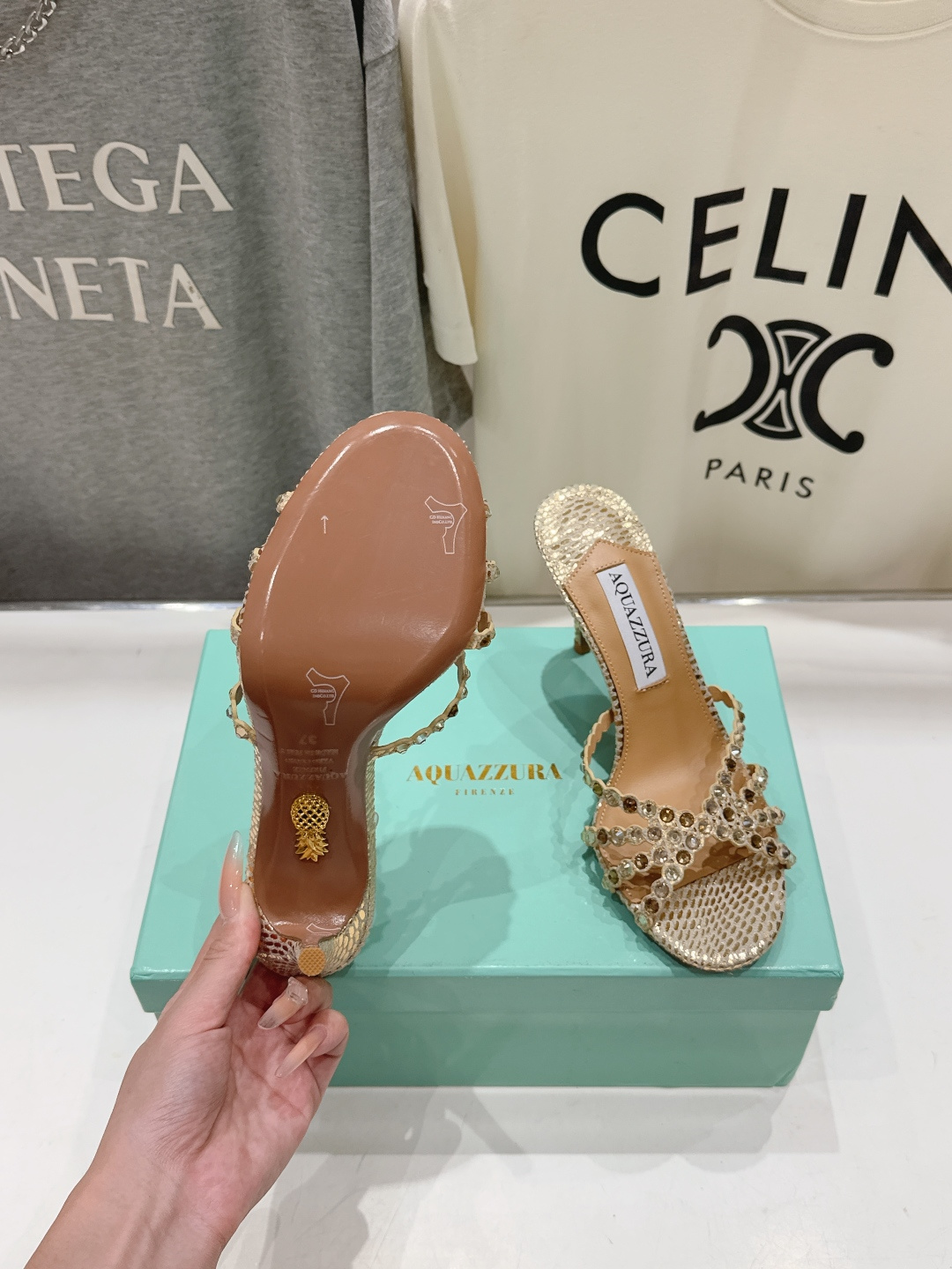 高版本出厂 拖鞋「ᴀqᴜᴀᴢᴢᴜʀᴀ」AQUAZZURA/菠萝F072 2026ss夏季新款水钻高跟拖鞋