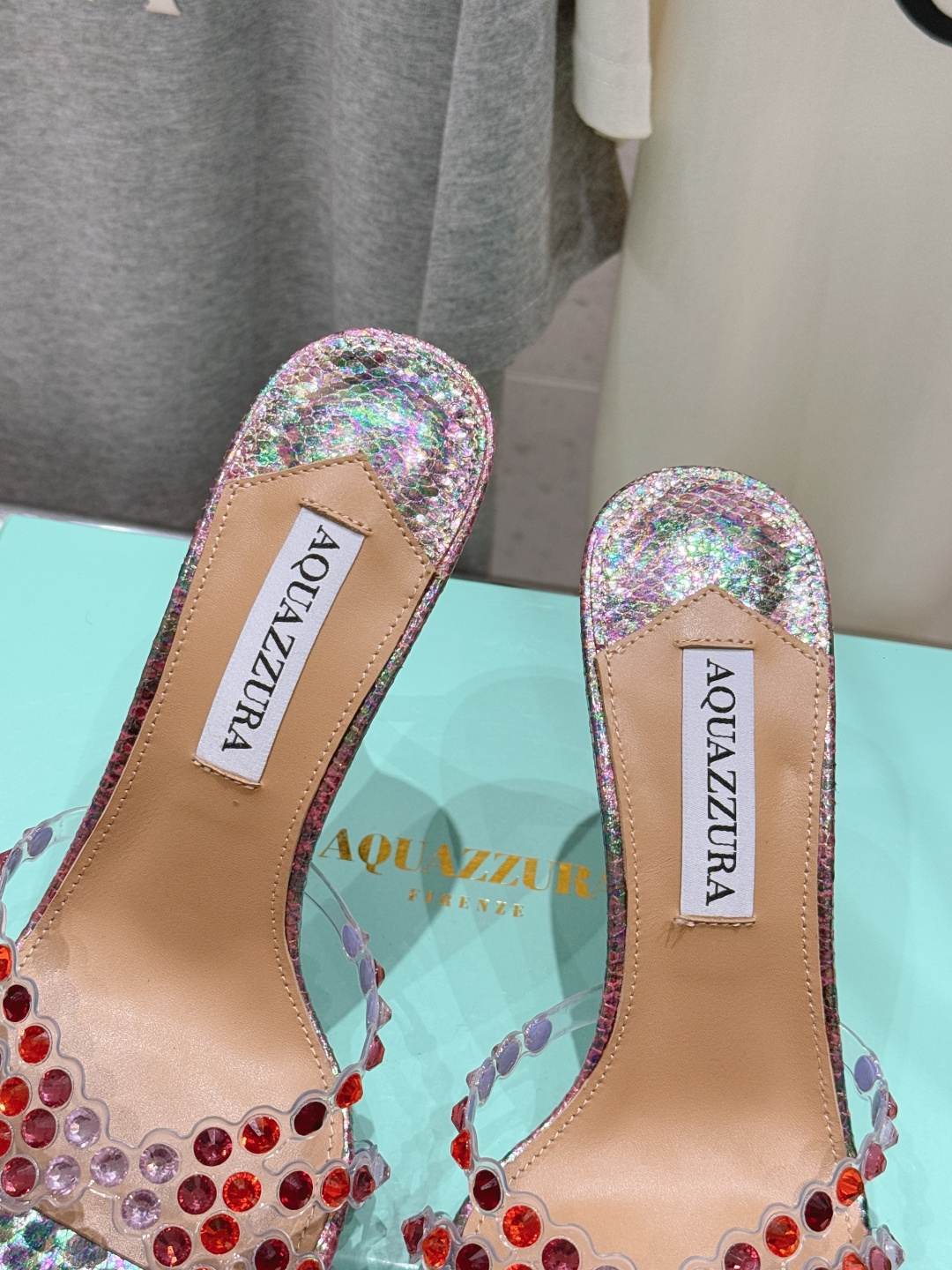 高版本出厂 拖鞋「ᴀqᴜᴀᴢᴢᴜʀᴀ」AQUAZZURA/菠萝F072 2026ss夏季新款水钻高跟拖鞋