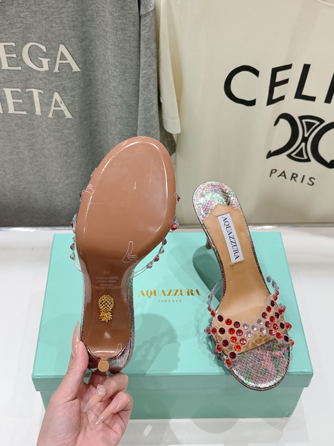 高版本出厂 拖鞋「ᴀqᴜᴀᴢᴢᴜʀᴀ」AQUAZZURA/菠萝F072 2026ss夏季新款水钻高跟拖鞋