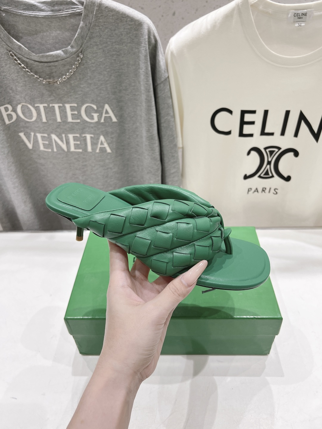 高版本出厂  Bottega Veneta/BV F065 2026ss夏季新款Parco Mule女士编织高跟夹脚拖鞋