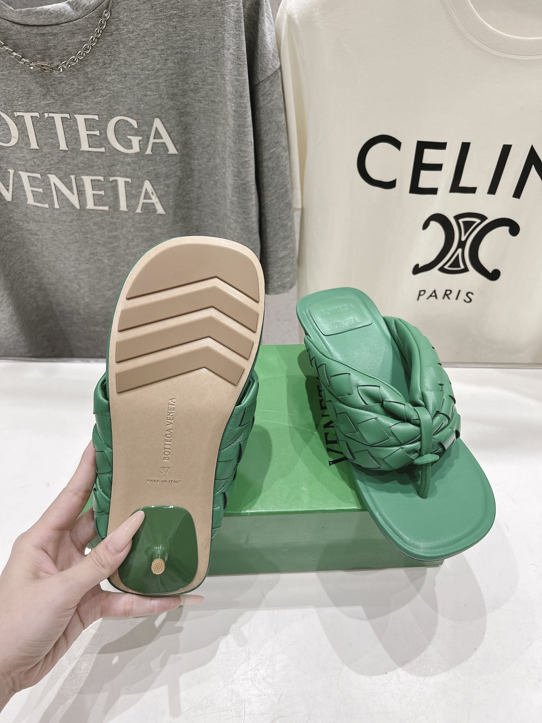 高版本出厂  Bottega Veneta/BV F065 2026ss夏季新款Parco Mule女士编织高跟夹脚拖鞋