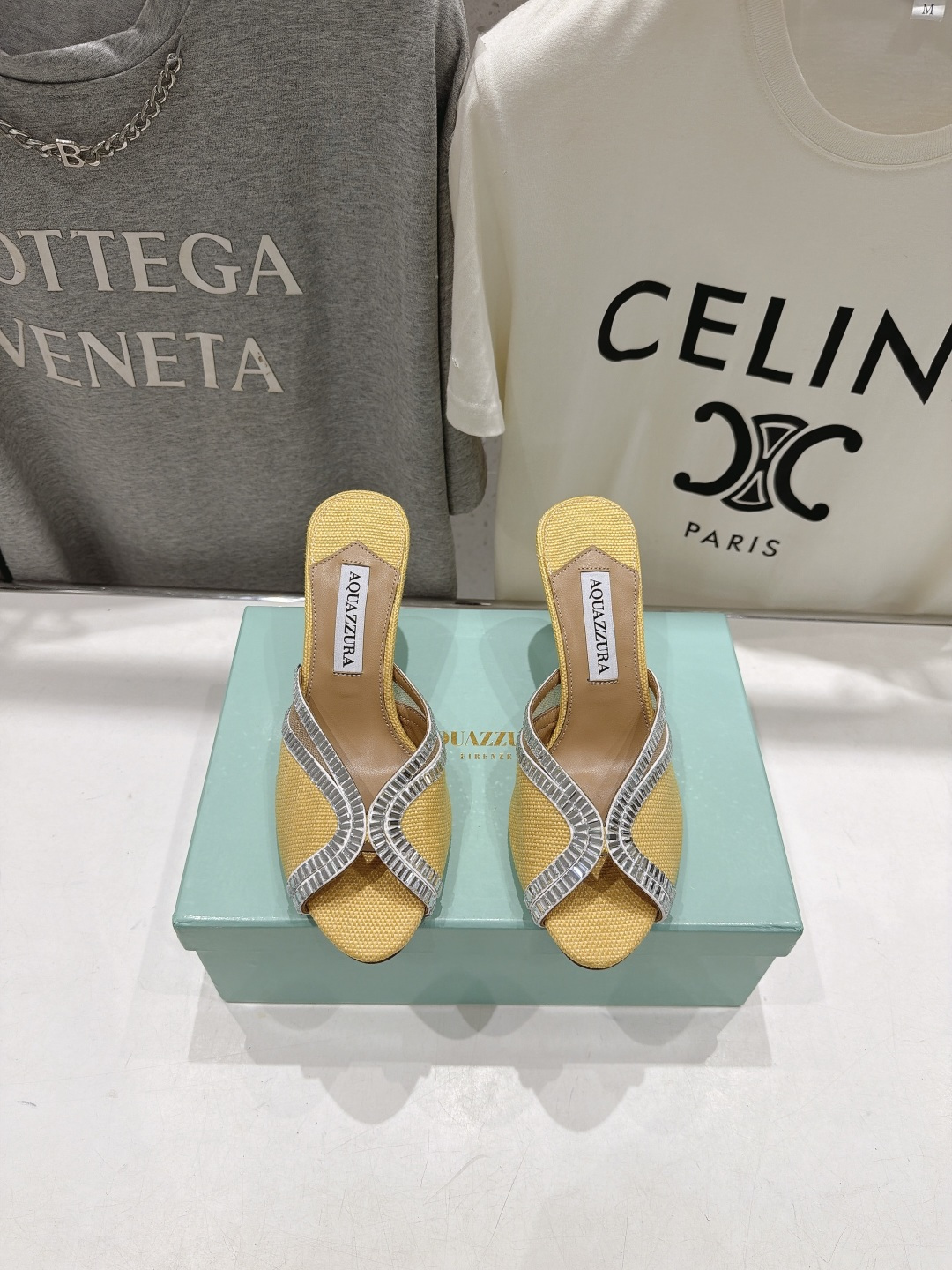 高版本出厂  「ᴀqᴜᴀᴢᴢᴜʀᴀ」AQUAZZURA/菠萝F072 2026ss夏季新款编织高跟拖鞋 ________