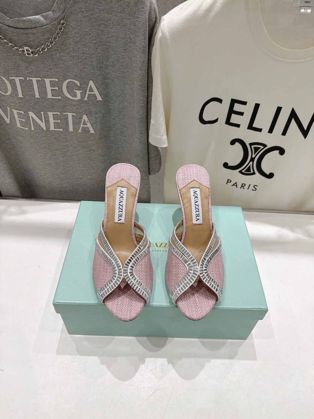 高版本出厂  「ᴀqᴜᴀᴢᴢᴜʀᴀ」AQUAZZURA/菠萝F072 2026ss夏季新款编织高跟拖鞋 ________