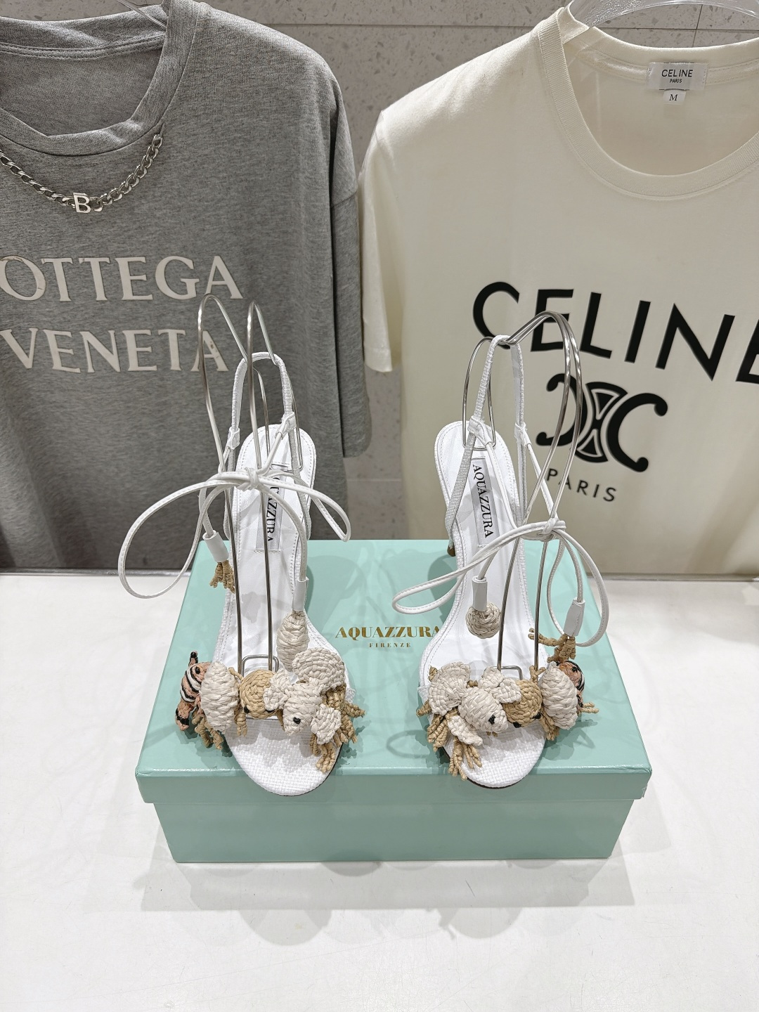 Aquazzura Crochet Animal Ankle Tie Heel Sandals