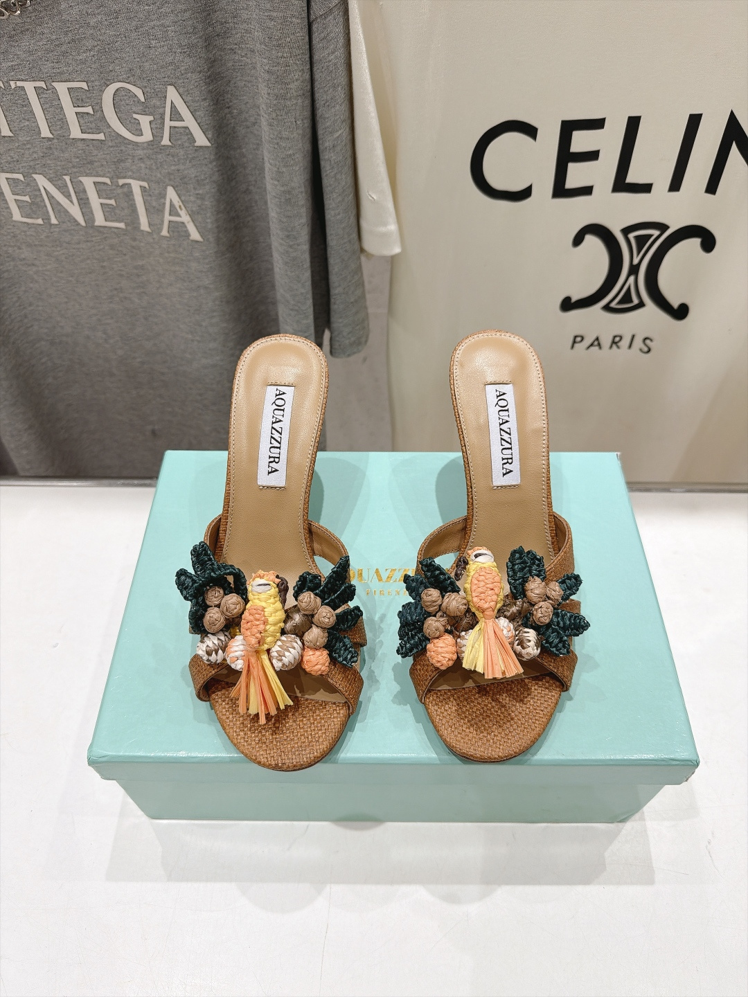 高版本出厂  「ᴀqᴜᴀᴢᴢᴜʀᴀ」AQUAZZURA/菠萝F072 2026ss新款海洋风编织配饰高跟鞋拖鞋 ____