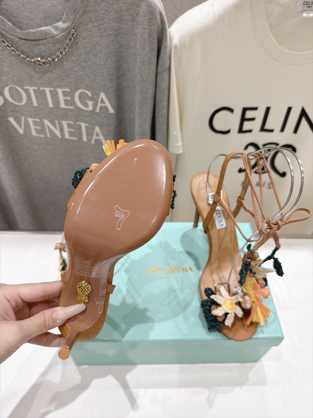 高版本出厂  「ᴀqᴜᴀᴢᴢᴜʀᴀ」AQUAZZURA/菠萝F072 2026ss新款海洋风编织配饰高跟鞋凉鞋 ____