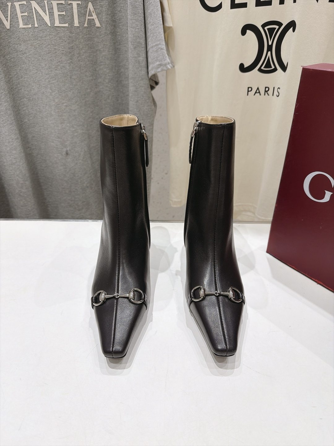 高版本出厂 Gucci古驰F045 G家26ss秋冬新款Bombshell系列尖头高跟短靴 复古轻奢王牌款 古驰尖头瘦瘦