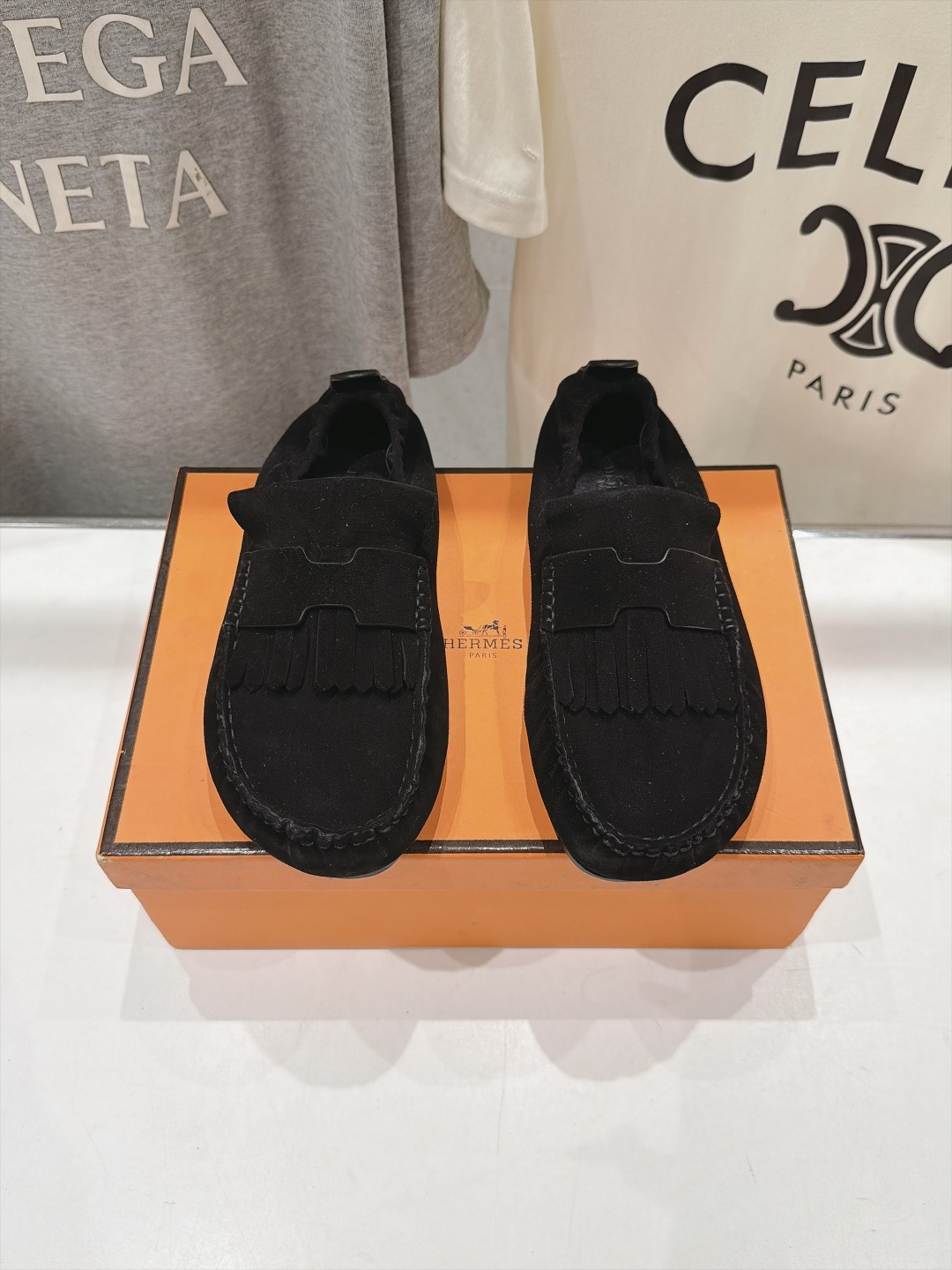 Hermes Black Fringed Loafers