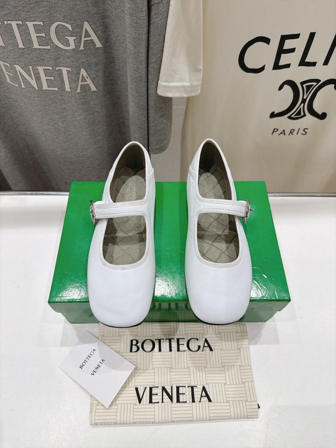 Bottega Veneta White Mary Jane Flats