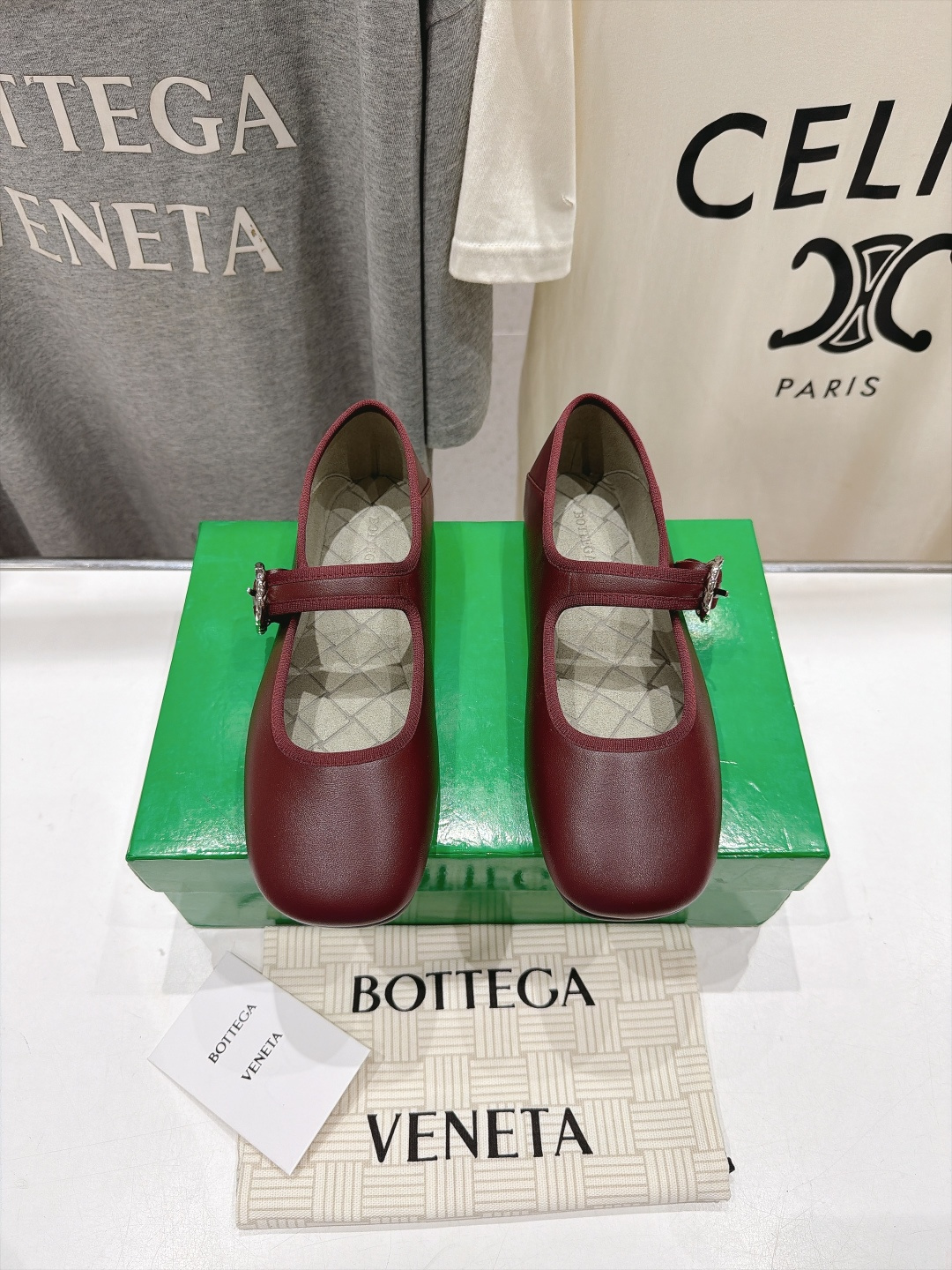 Bottega Veneta Burgundy Mary Jane Flats