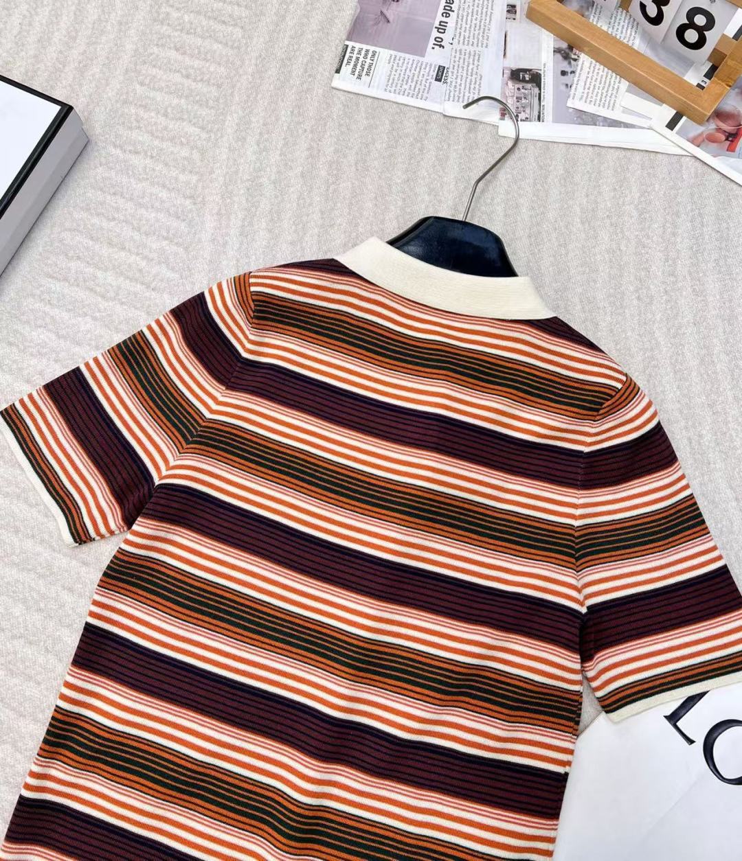 🆕 CELINE早春新款字母logo刺绣🤎条纹P薄款Polo针织衫短袖超级轻薄 夏天穿完全不会热！！信我