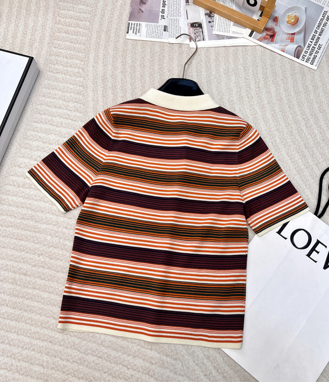 🆕 CELINE早春新款字母logo刺绣🤎条纹P薄款Polo针织衫短袖超级轻薄 夏天穿完全不会热！！信我