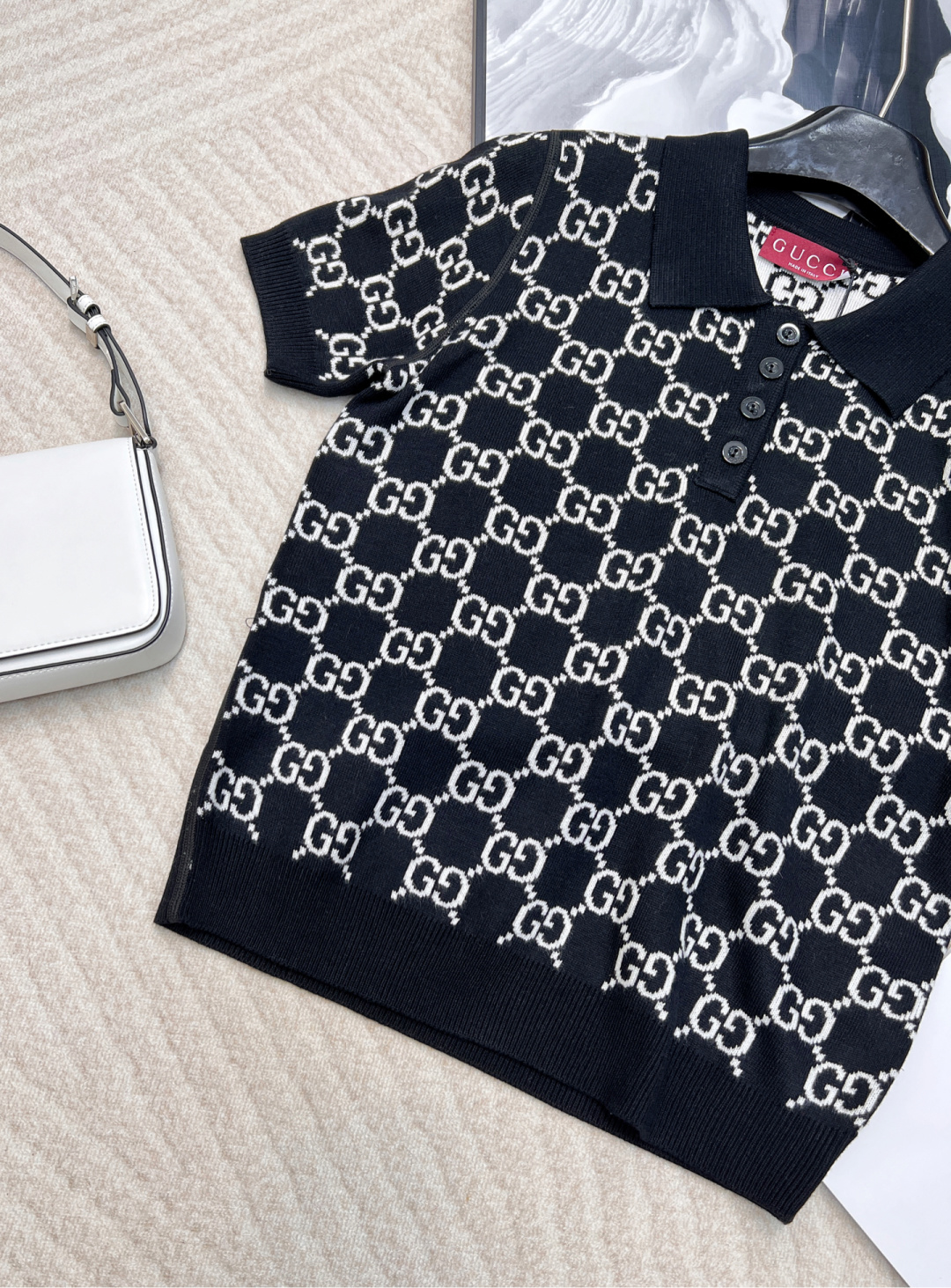 🆕Gucci2025早春新款两面穿提花𝑝𝑜𝑙𝑜短袖上衣，定制YB羊毛针织材质 细腻柔软 透气舒适 精致翻