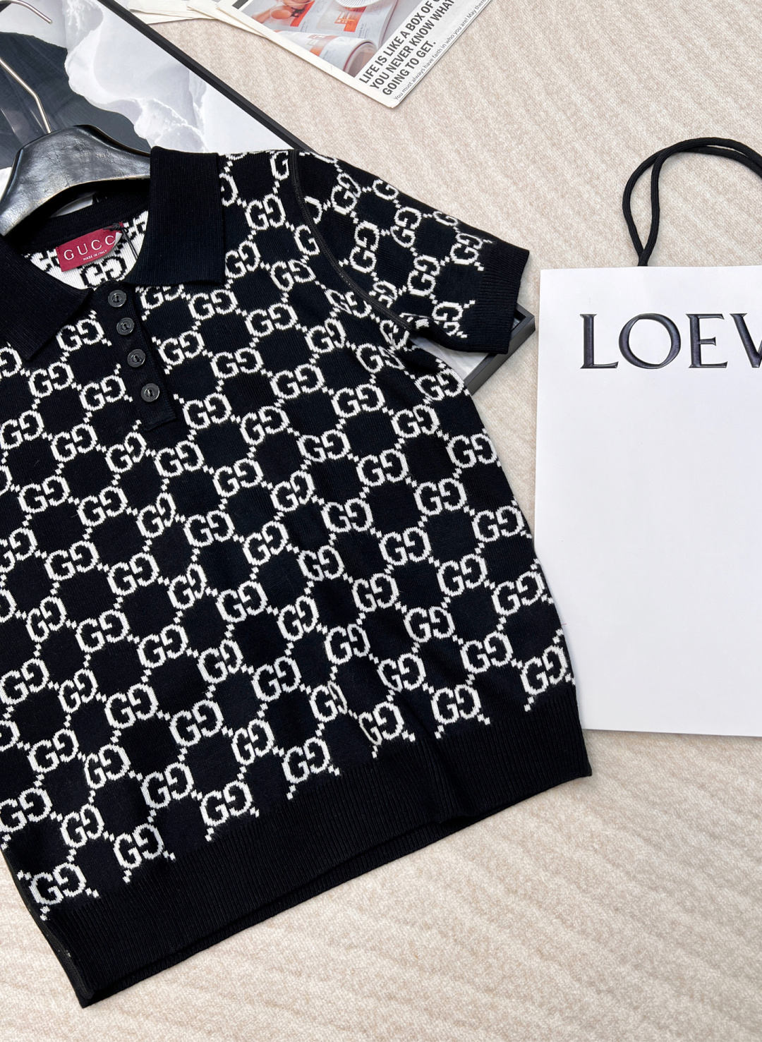 🆕Gucci2025早春新款两面穿提花𝑝𝑜𝑙𝑜短袖上衣，定制YB羊毛针织材质 细腻柔软 透气舒适 精致翻