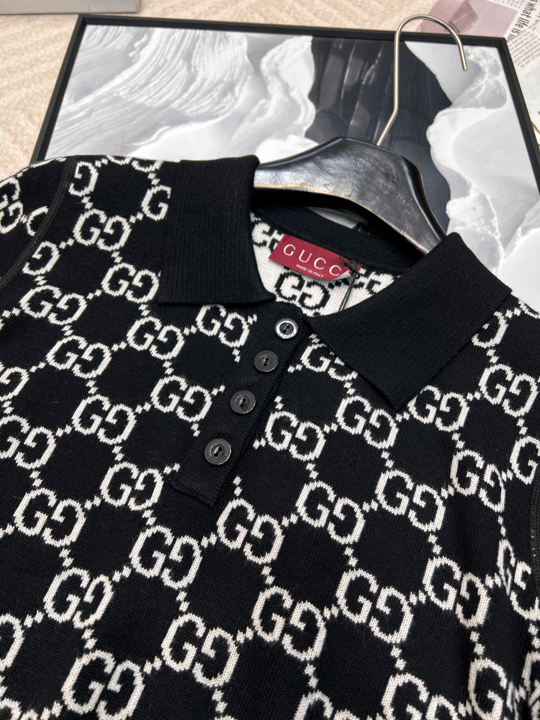 🆕Gucci2025早春新款两面穿提花𝑝𝑜𝑙𝑜短袖上衣，定制YB羊毛针织材质 细腻柔软 透气舒适 精致翻