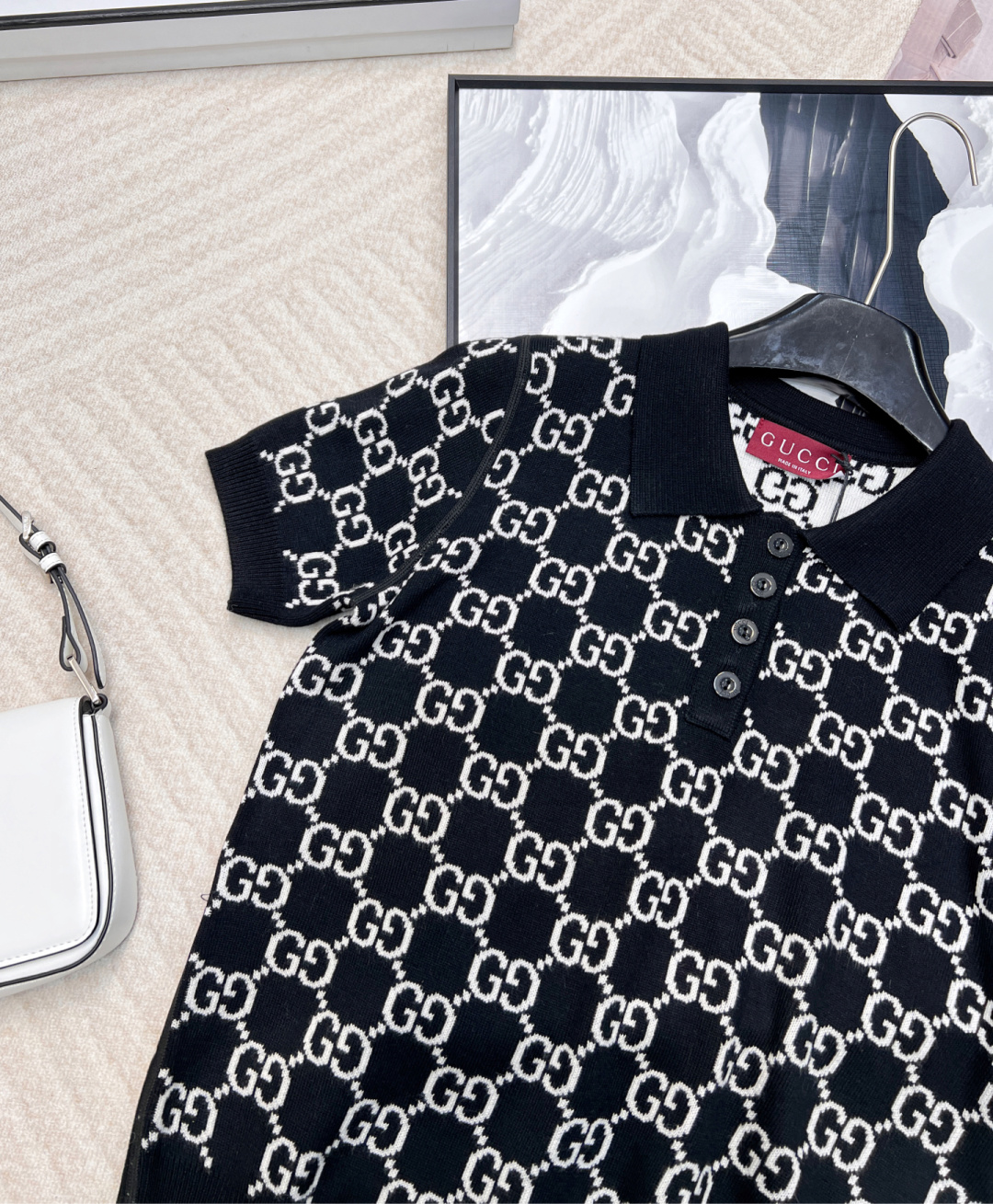 🆕Gucci2025早春新款两面穿提花𝑝𝑜𝑙𝑜短袖上衣，定制YB羊毛针织材质 细腻柔软 透气舒适 精致翻