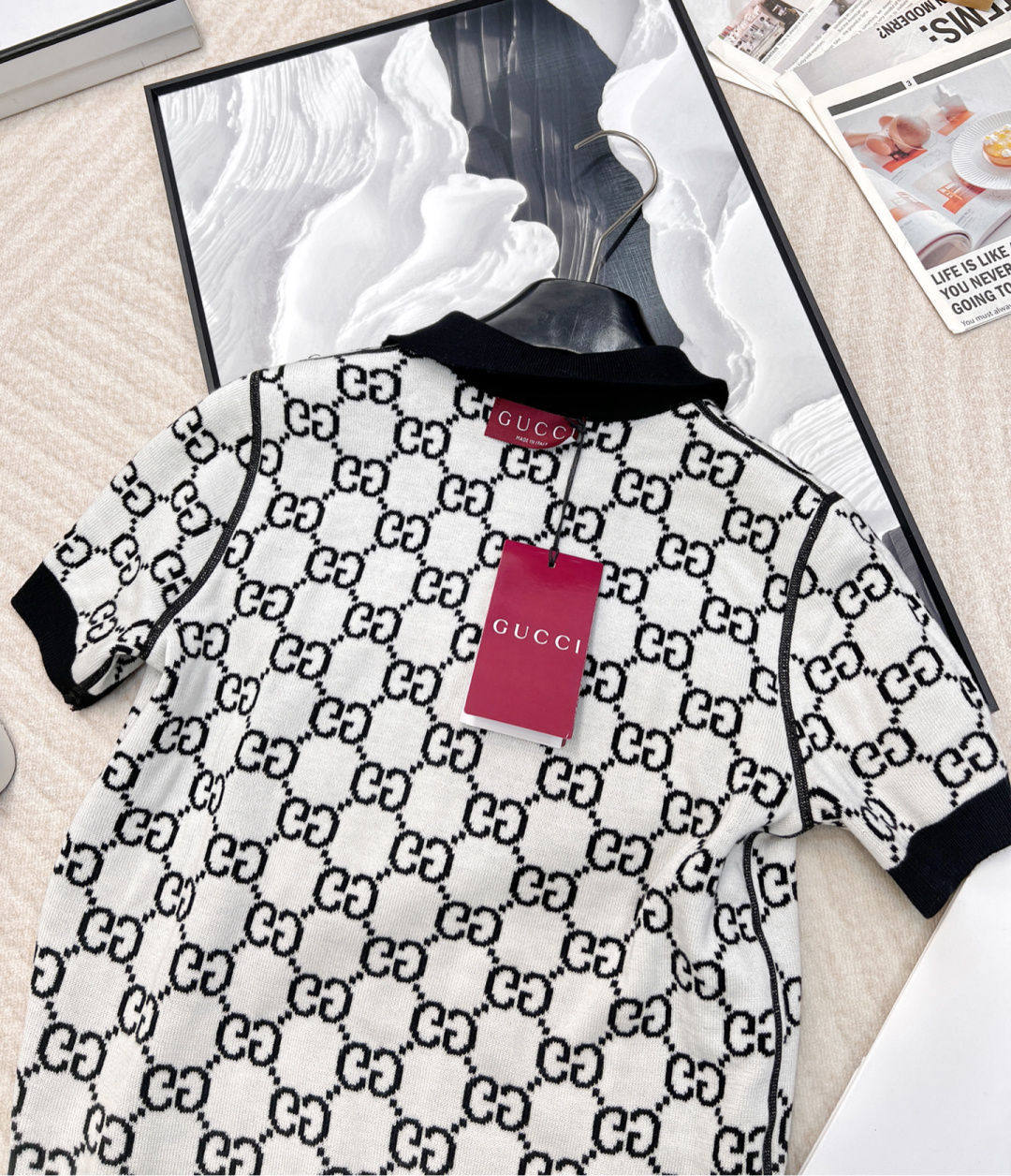 🆕Gucci2025早春新款两面穿提花𝑝𝑜𝑙𝑜短袖上衣，定制YB羊毛针织材质 细腻柔软 透气舒适 精致翻