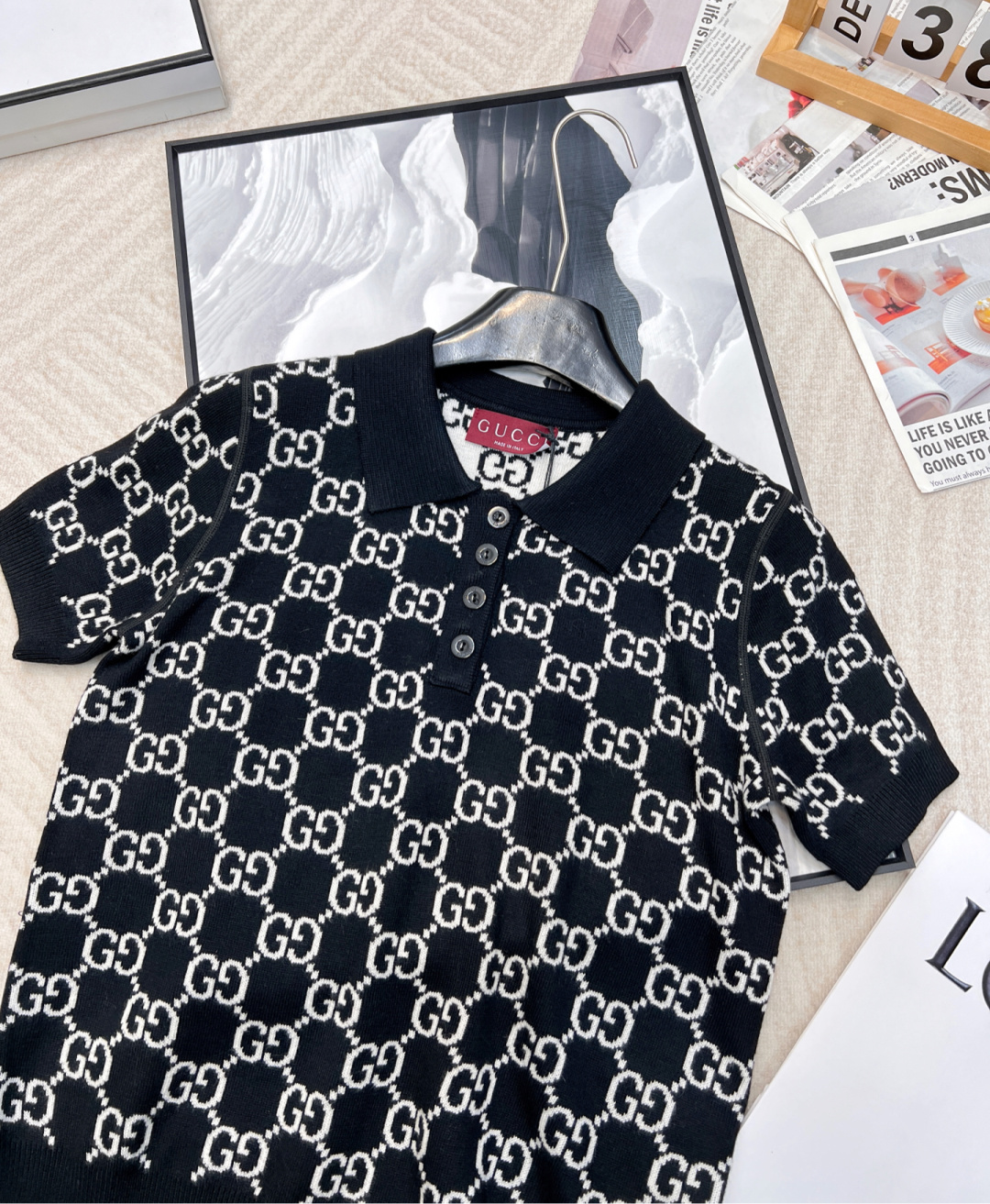 🆕Gucci2025早春新款两面穿提花𝑝𝑜𝑙𝑜短袖上衣，定制YB羊毛针织材质 细腻柔软 透气舒适 精致翻