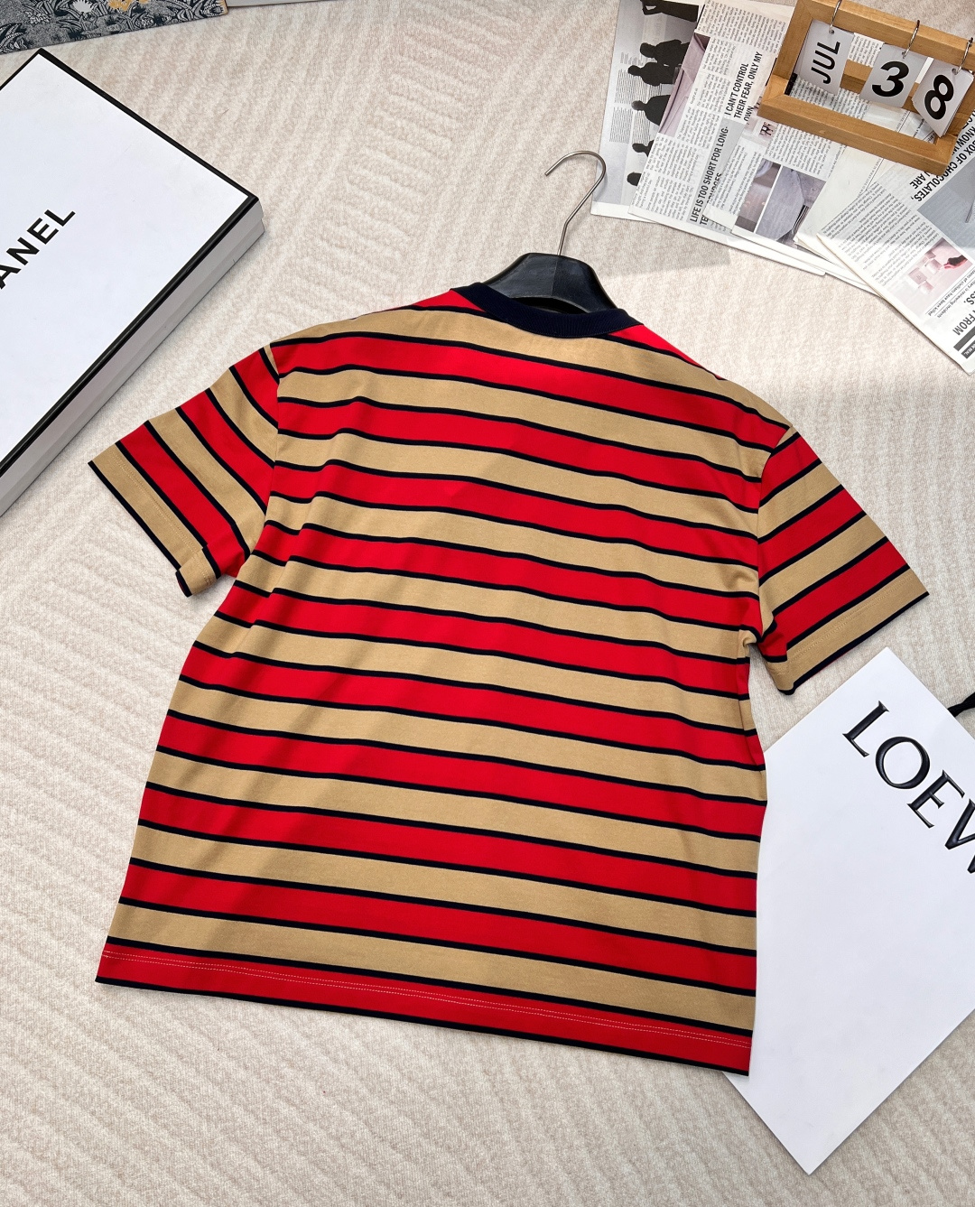 🆕Prada2025新款圆领条纹短袖定制YB原生全棉材质 透气舒适 质感十足 宽松短袖上衣裁剪 上身呈现