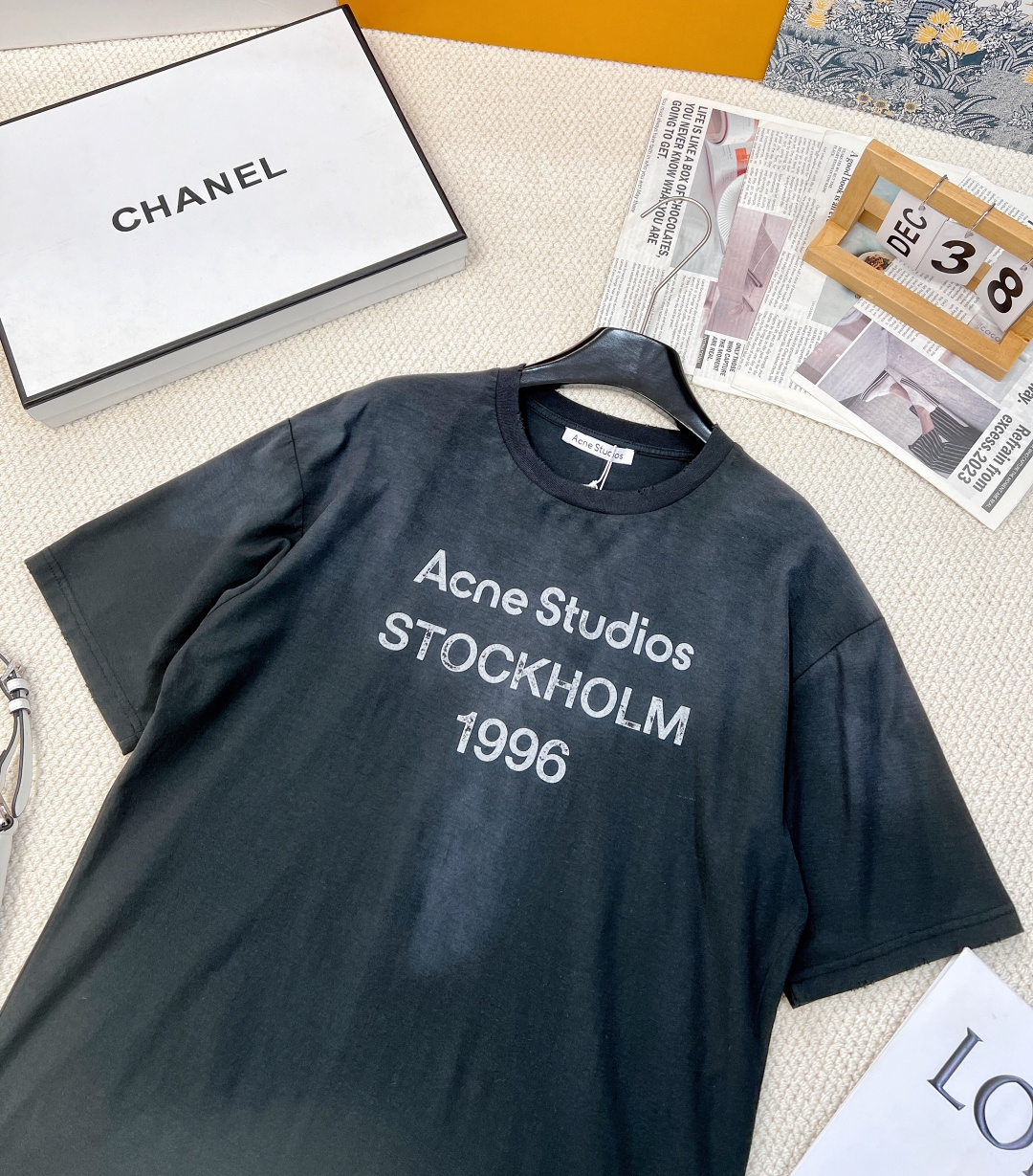 🆕夏季新款 Acne经典1996斯德哥尔摩做旧短袖T恤，水洗黑，领口磨破工艺，做旧复古印花，超薄棉面料，