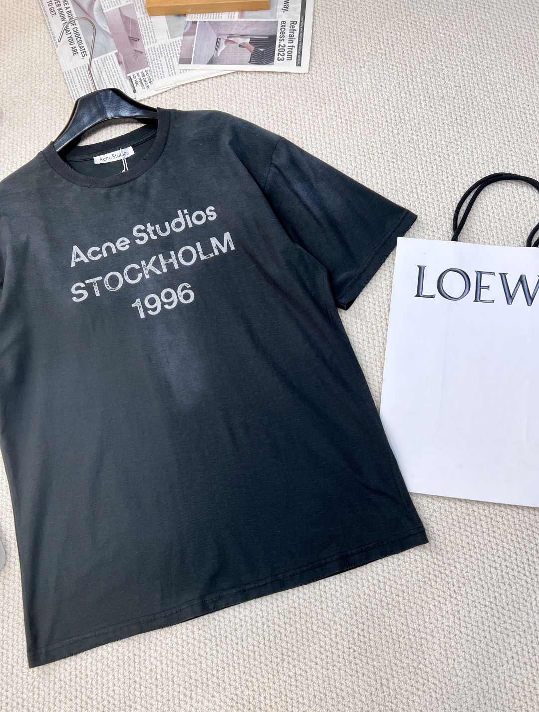 🆕夏季新款 Acne经典1996斯德哥尔摩做旧短袖T恤，水洗黑，领口磨破工艺，做旧复古印花，超薄棉面料，