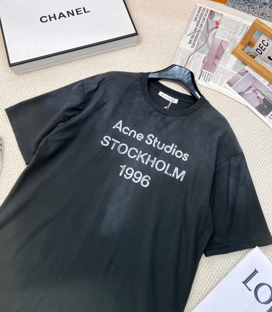 🆕夏季新款 Acne经典1996斯德哥尔摩做旧短袖T恤，水洗黑，领口磨破工艺，做旧复古印花，超薄棉面料，