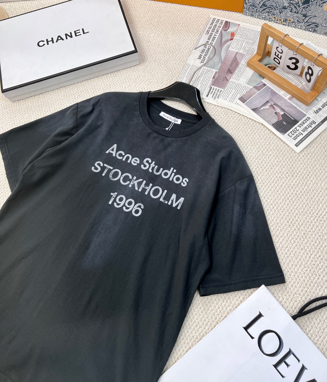 🆕夏季新款 Acne经典1996斯德哥尔摩做旧短袖T恤，水洗黑，领口磨破工艺，做旧复古印花，超薄棉面料，
