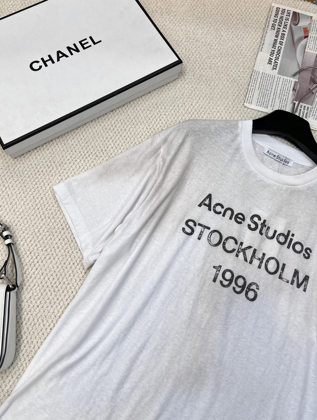 🆕夏季新款 Acne经典1996斯德哥尔摩做旧短袖T恤，水洗黑，领口磨破工艺，做旧复古印花，超薄棉面料，