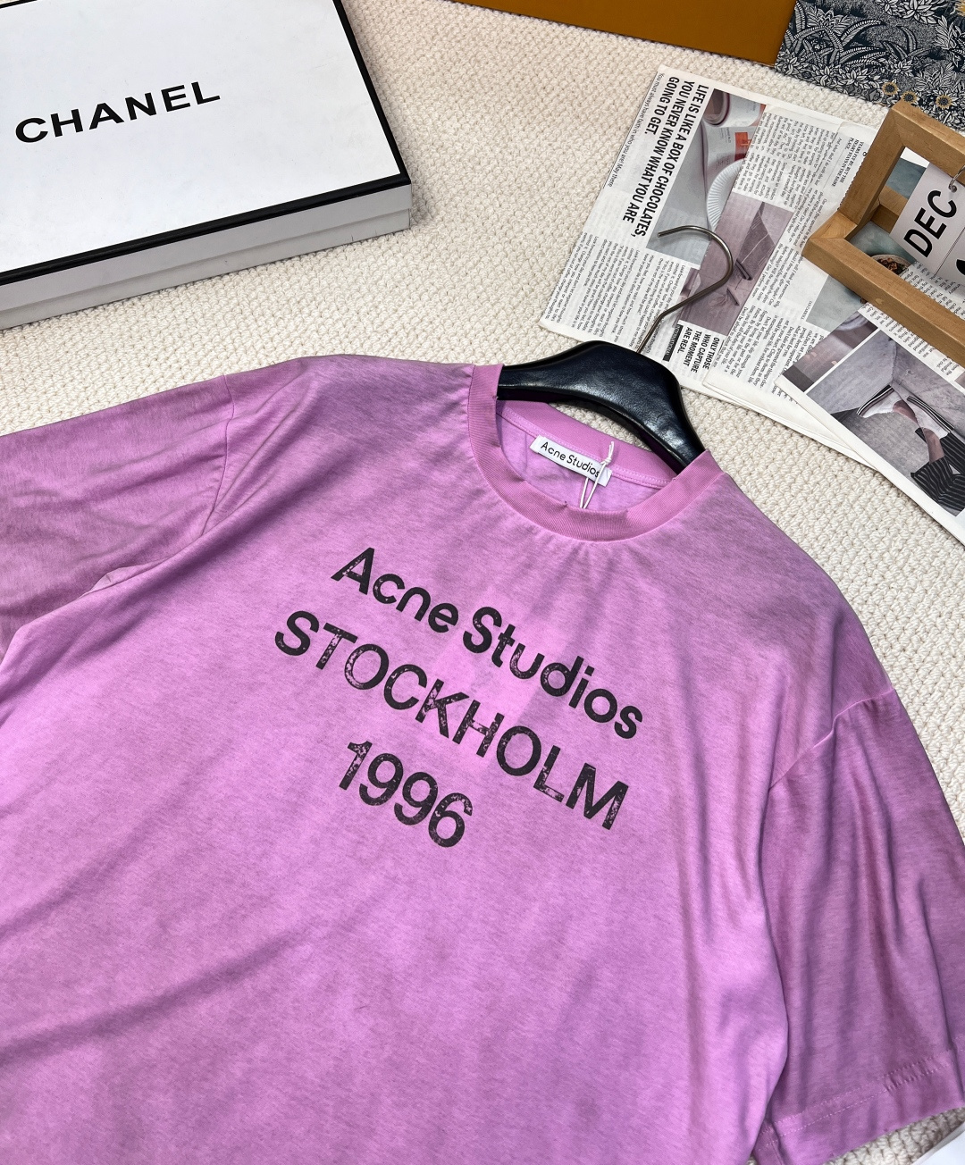 🆕夏季新款 Acne经典1996斯德哥尔摩做旧短袖T恤，水洗黑，领口磨破工艺，做旧复古印花，超薄棉面料，