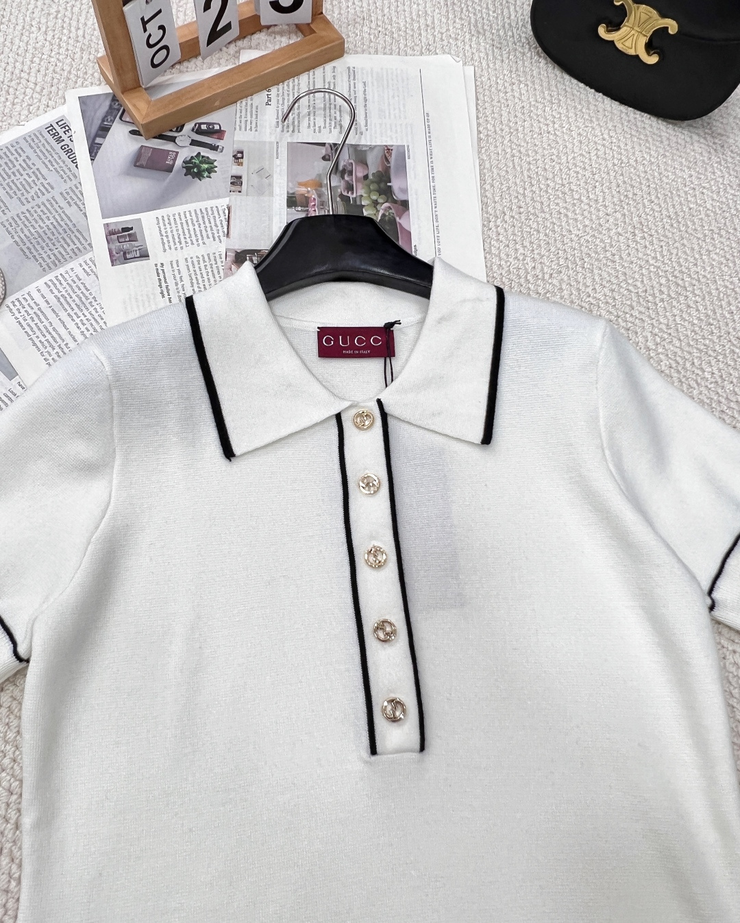 🆕Gucci新款针织短袖连衣裙，定制YB全棉针织材质 舒适软糯 质感十足 翻领短袖连衣裙裁剪 领口作翻折