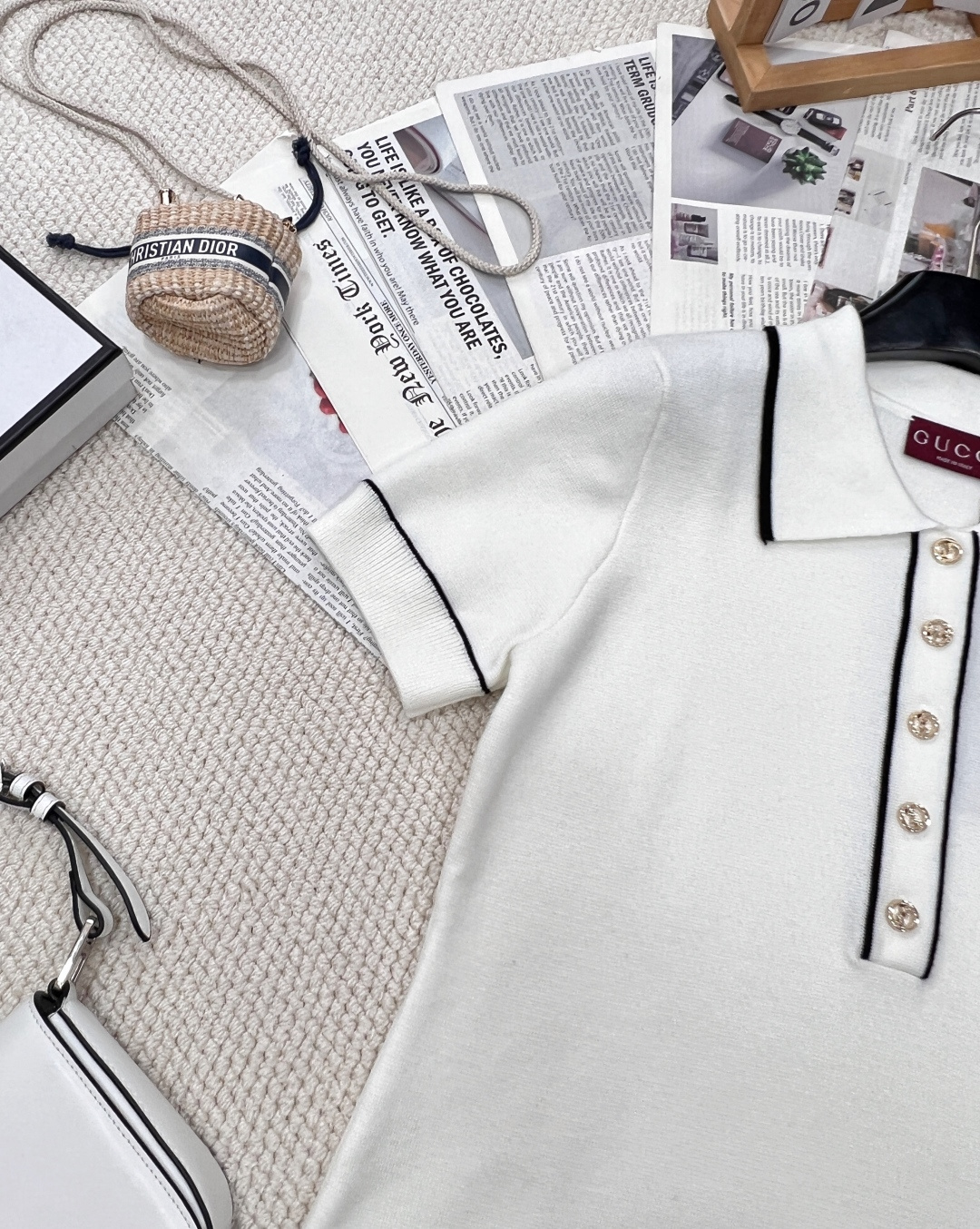 🆕Gucci新款针织短袖连衣裙，定制YB全棉针织材质 舒适软糯 质感十足 翻领短袖连衣裙裁剪 领口作翻折