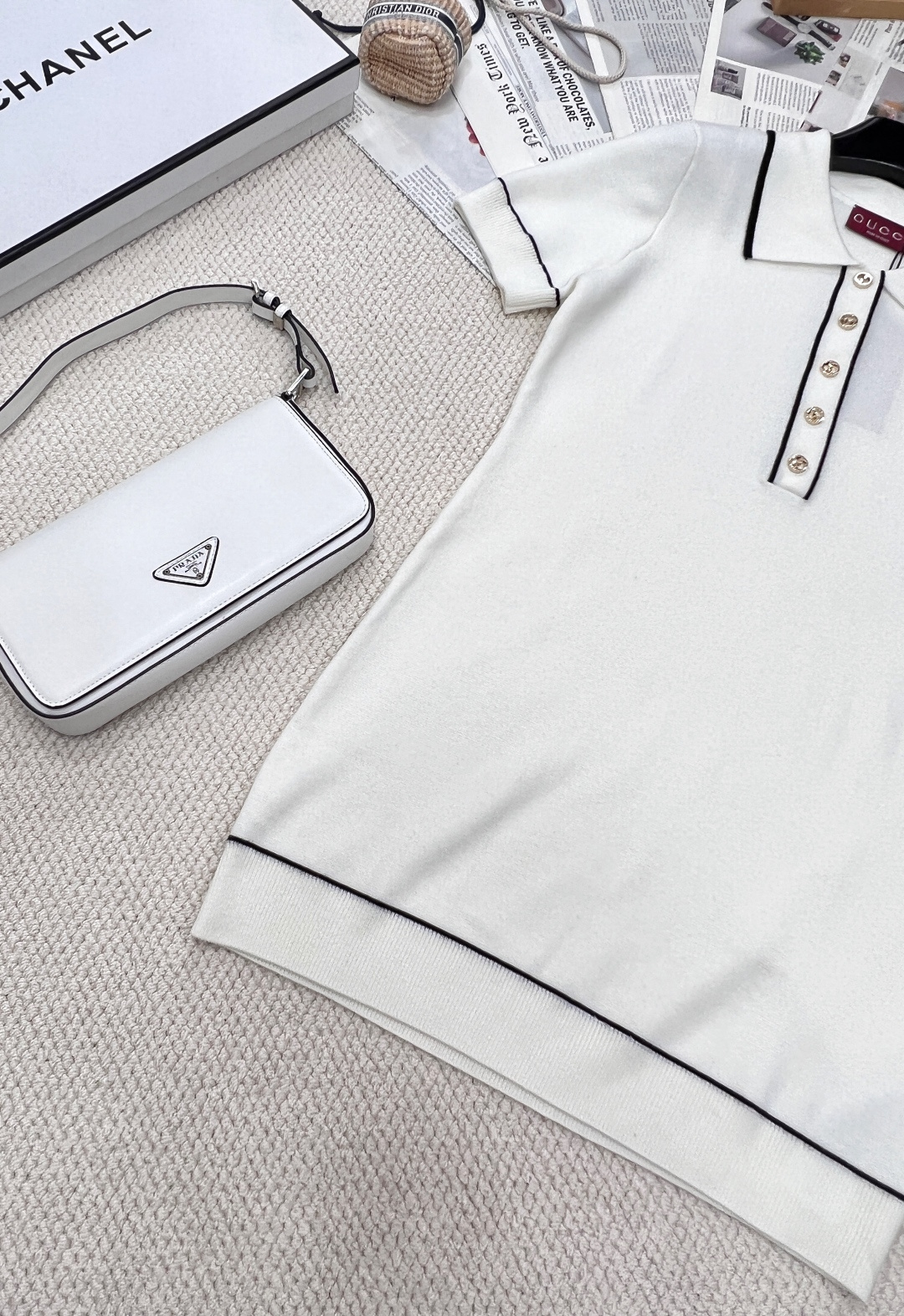 🆕Gucci新款针织短袖连衣裙，定制YB全棉针织材质 舒适软糯 质感十足 翻领短袖连衣裙裁剪 领口作翻折