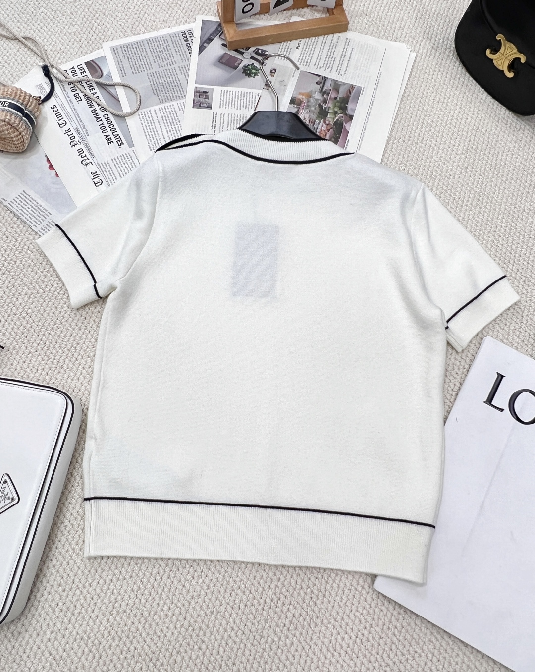 🆕Gucci新款一字领撞色针织短袖，定制YB全棉纱线织造 细腻肌理 柔软舒适 一字领针织短袖裁剪 微微敞