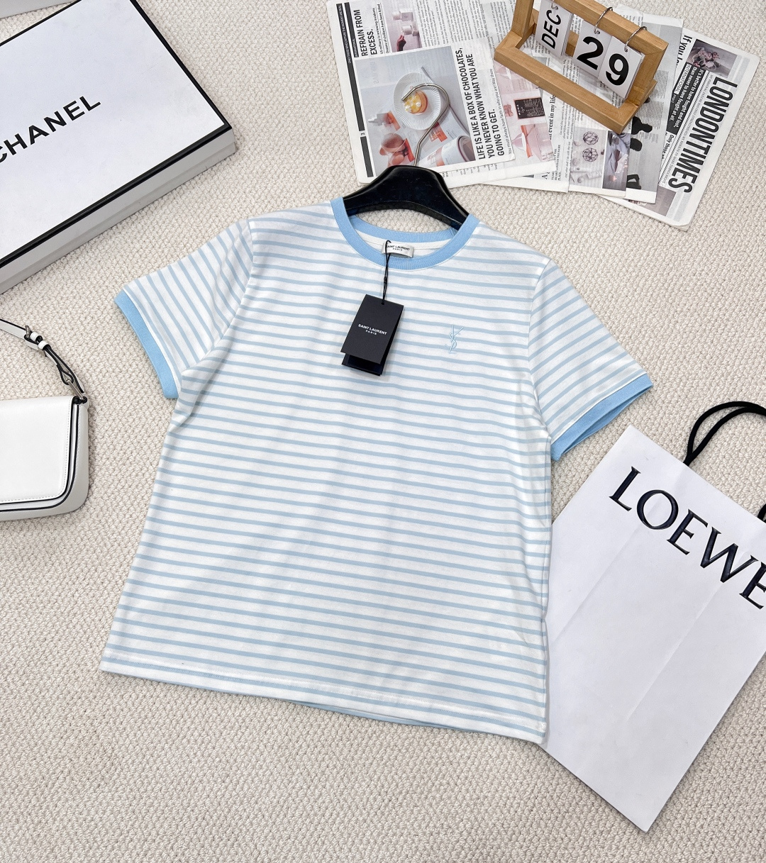 NO:321439,Saint Laurent YSL striped small letter short-sleeved T-shirt Customized native cotton fabric, light and comfortable, natural fiber texture, full of earthy atmosphere, ysL has really implemented 