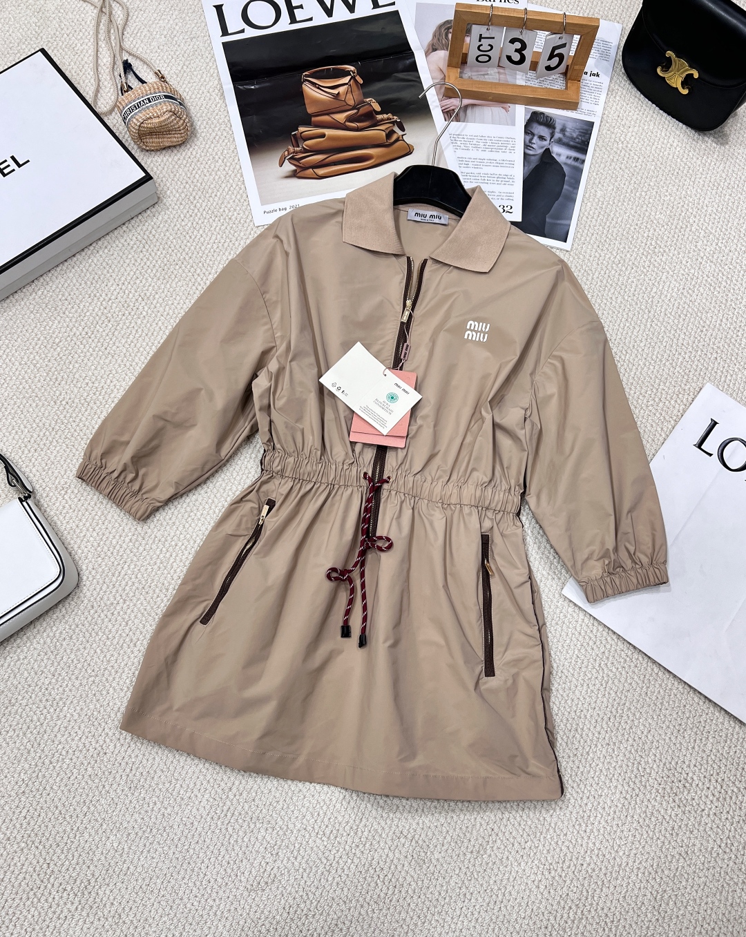 Miu Miu Drawstring Utility Mini Dress Waterproof Windproof Recycled Nylon