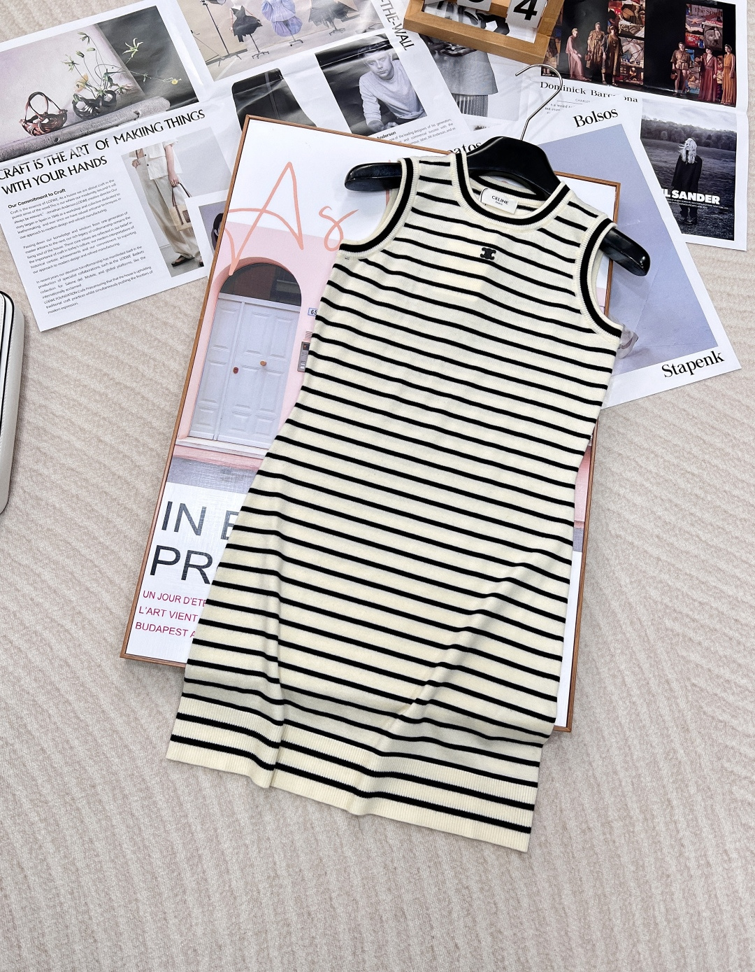 NO:325395,Celine2025 new striped embroidered logo knitted vest skirt Customized YB wool yarn wool yarn wool fixed color and dyeing Perfect restored quality, soft and skin-friendly, comfortable and stylish, showing obvious plush texture and more weight Vest dress style, round neckline properly exposed skin, beautify the proportion of head and shoulders, the striped edges are different from the large body, forming a sense of layering, the whole body is intertwined with the Arc de Triomphe on the chest, the embroidered crochet decoration, the retro style is strong, the slim fitting style highlights the figure, playful and age-reducing, and easy to control the three-standard goods when traveling or relaxing together. Size sml, celine, skirts, alexander wang19860909Celine2025新款条纹刺绣徽标针织背心裙 定制YB羊毛纱线织造 定色定染 完美还原品相 柔软亲肤 舒适有型 呈现明显毛绒料质感更显份量 背心连衣裙版型 圆领领口恰当露肤 美化头肩比例更显瘦 条纹包边与大身走向相异 形成层次感 通体条纹交织胸前凯旋门徽标刺绣钩花装饰 复古风格强烈 修身版型突显身材 俏皮减龄显白 日常出行或轻松聚会轻松驾驭三标齐全大货货出 尺码sml,,celine,skirts,alexander wang,Women's clothing