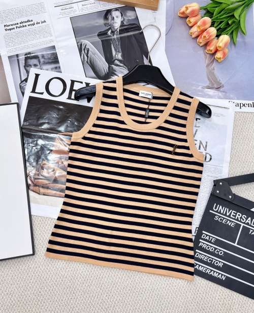 Saint Laurent Striped Sleeveless Top with Removable Brooch - Chic & Soft 1 Saint Laurent Striped Sleeveless Top with Removable Brooch - Chic & Soft