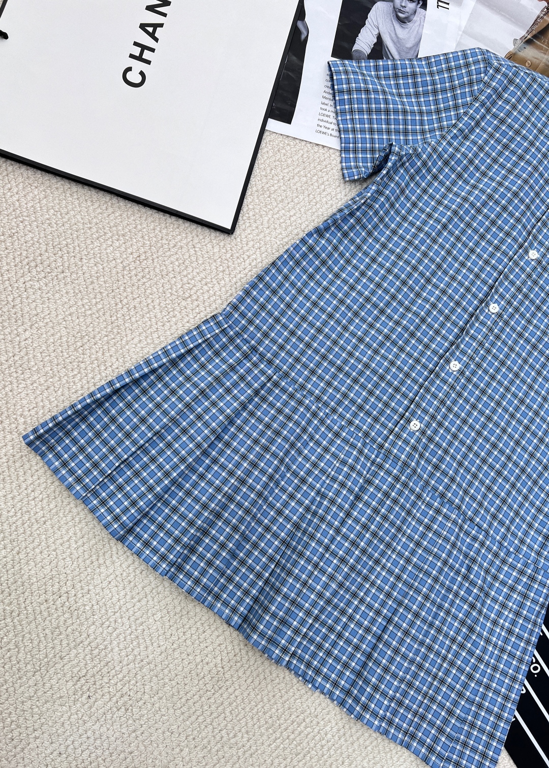 🆕MiumiuSS新款短袖百褶连衣裙，定制YB原生全棉材质 质感光泽 垂顺舒适 钮扣开襟𝑝𝑜𝑙𝑜连衣裙版