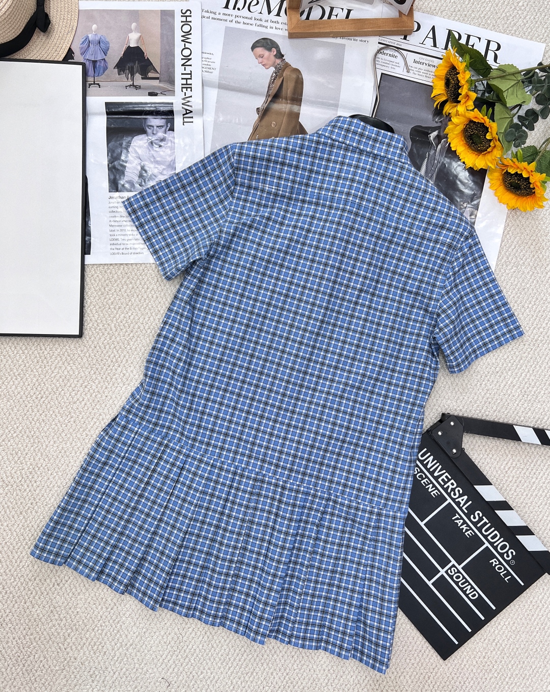 🆕MiumiuSS新款短袖百褶连衣裙，定制YB原生全棉材质 质感光泽 垂顺舒适 钮扣开襟𝑝𝑜𝑙𝑜连衣裙版