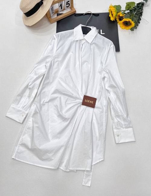 Loewe Irregular Hem Cotton Shirt with Leather Logo Patch 1 Loewe Irregular Hem Cotton Shirt with Leather Logo Patch